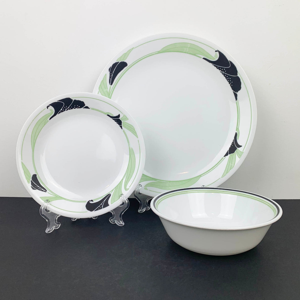 Corelle Black Orchid dinnerware for 2 Feature Furniture Vintage