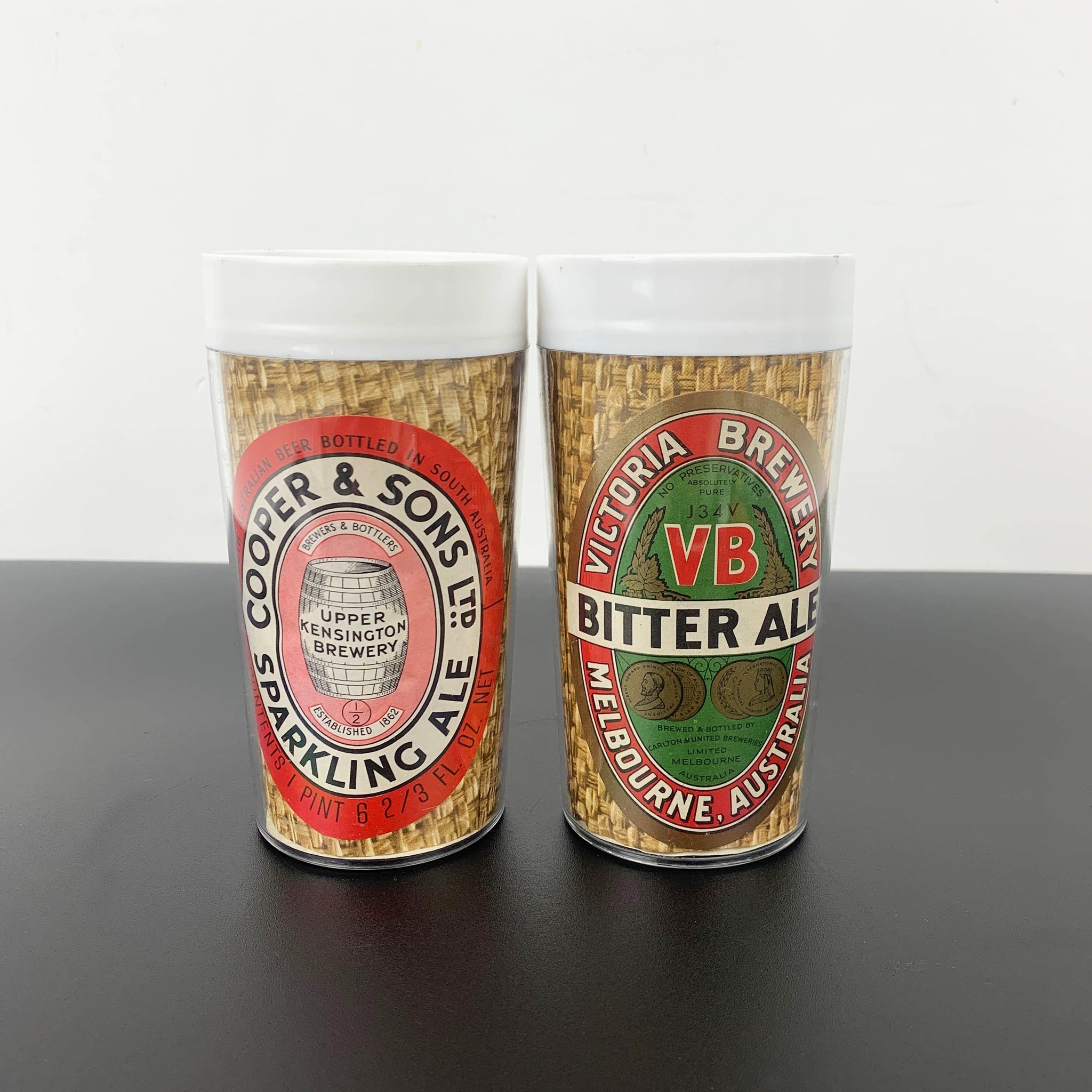 Rare Australian beer advertising insulated tumbler Steditemp - Set of 2