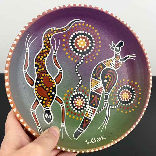 Hand-painted and artist signed Aboriginal terracotta plate