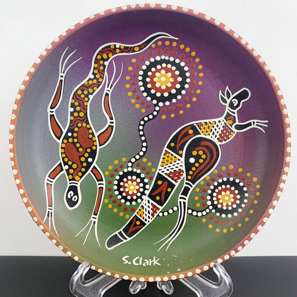 Hand-painted and artist signed Aboriginal terracotta plate