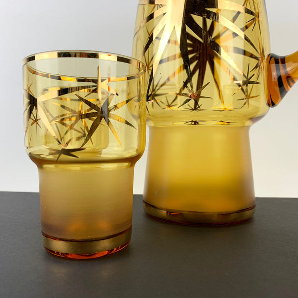 Frosted amber glass vintage pitcher set