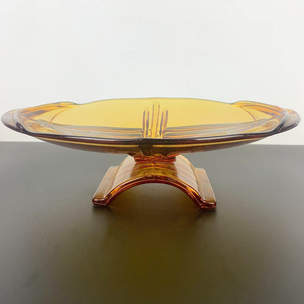 Stolzle art deco arch footed bowls in amber glass - Set of 2