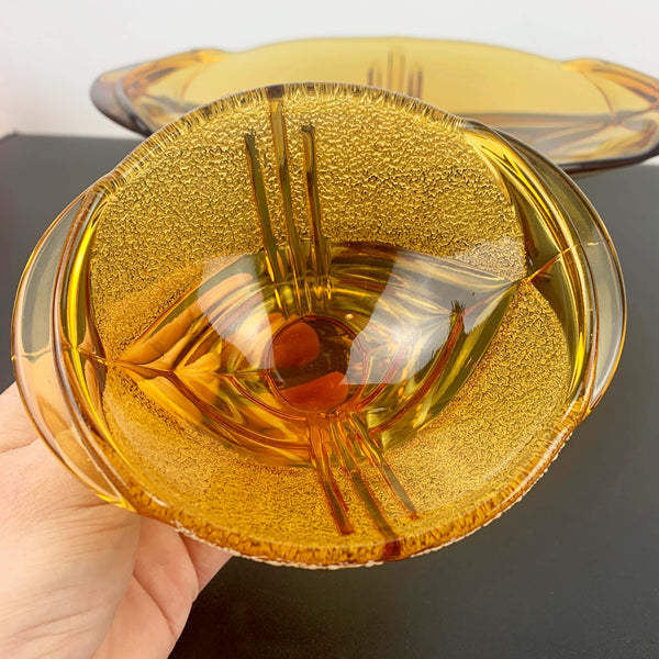 Stolzle art deco arch footed bowls in amber glass - Set of 2