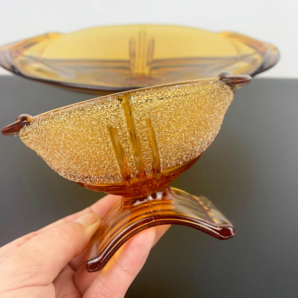 Stolzle art deco arch footed bowls in amber glass - Set of 2