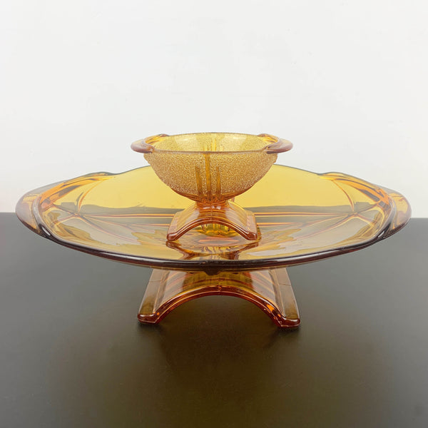 Stolzle art deco arch footed bowls in amber glass - Set of 2