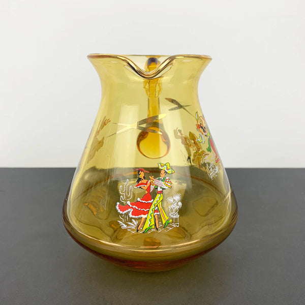 Vintage amber glass jug with dancers