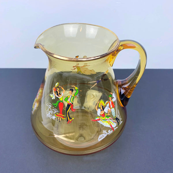 Gold trimmed vintage amber glass jug