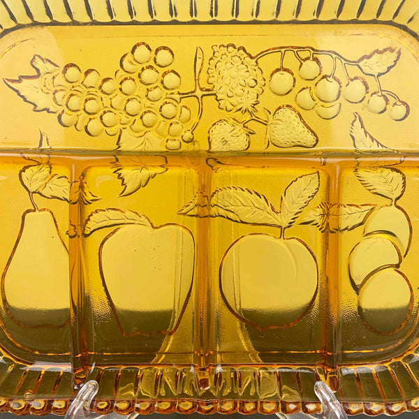 Indiana Glass 'Fruits' amber glass divided platter