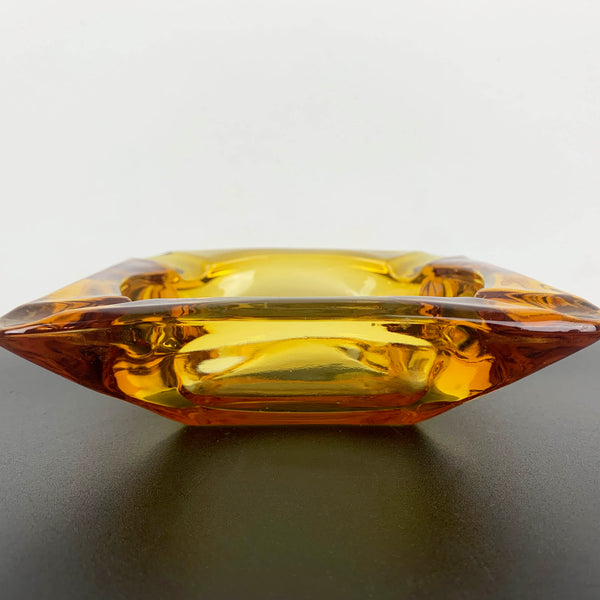 Amber glass square collectible ashtray