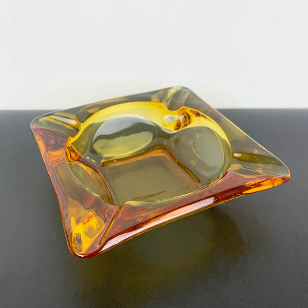 Amber glass square collectible ashtray