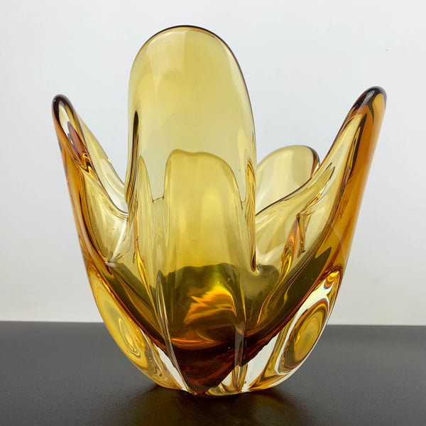 Japanese amber art glass handkerchief bowl centrepiece