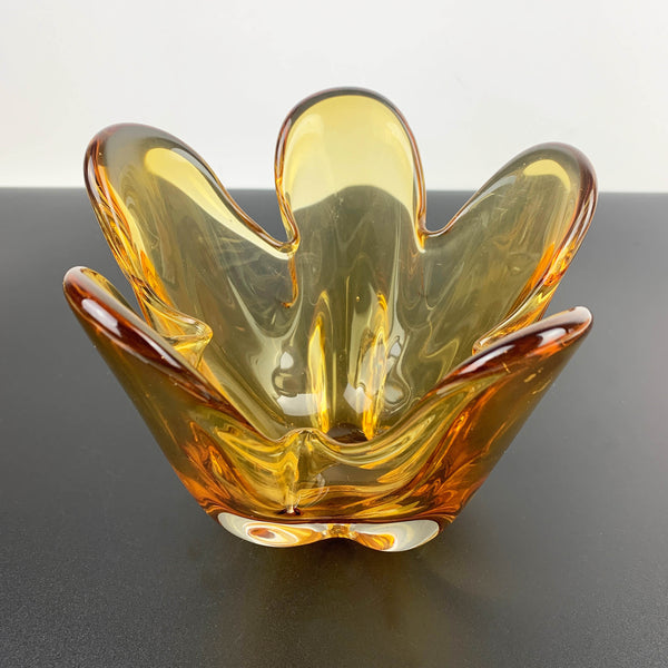 Japanese amber art glass handkerchief bowl centrepiece