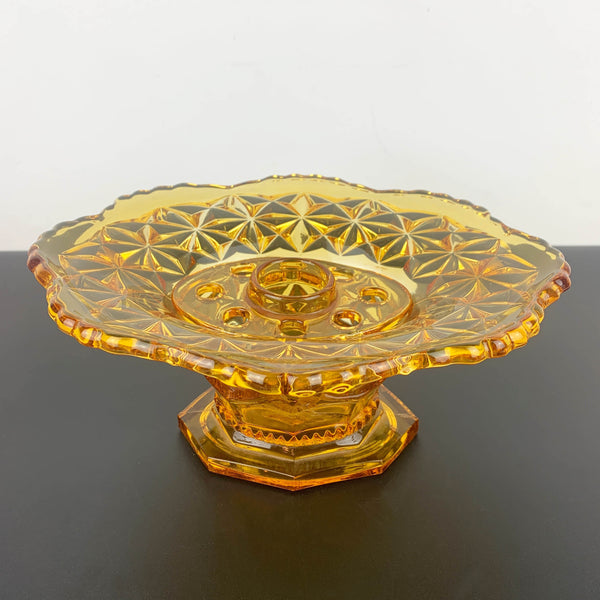 Art deco amber glass vase with flower frog