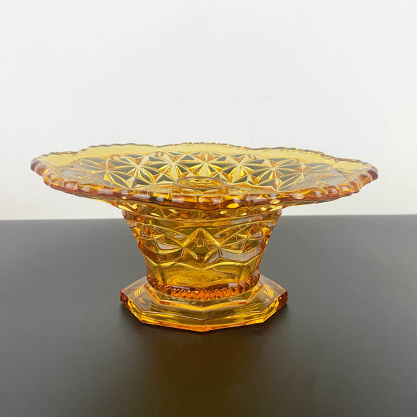 Art deco amber glass vase with flower frog