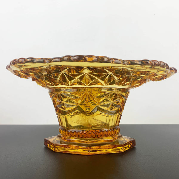 Art deco amber glass vase with flower frog