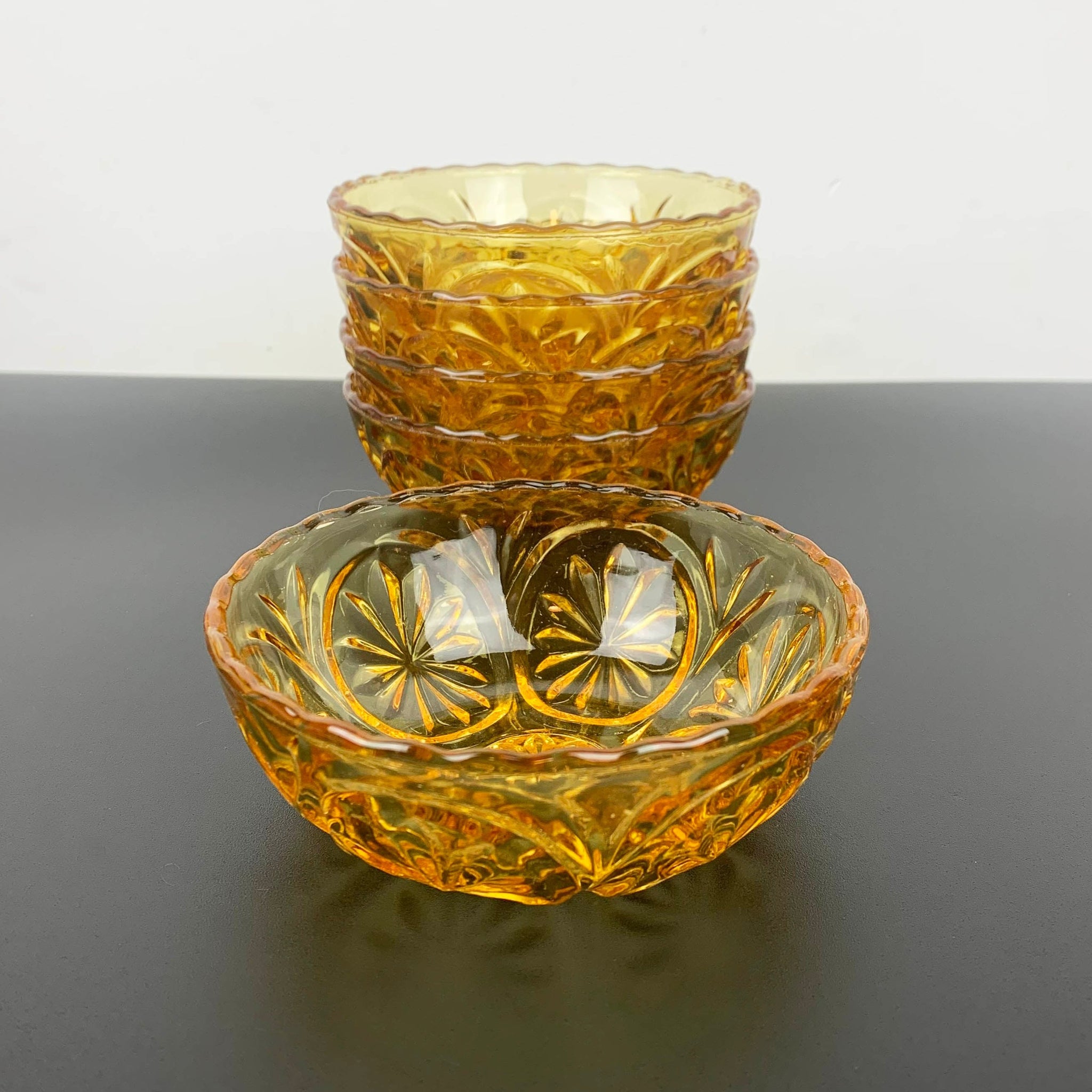 Star and Cameo amber glass bowl set by Anchor Hocking