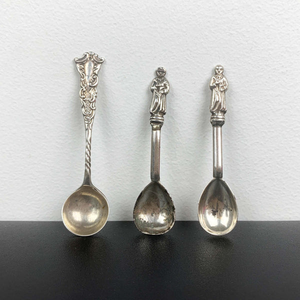 Antique sterling silver salt and condiment spoons - Set of 3