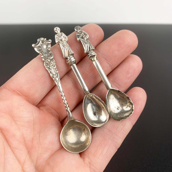 Antique sterling silver salt and condiment spoons - Set of 3