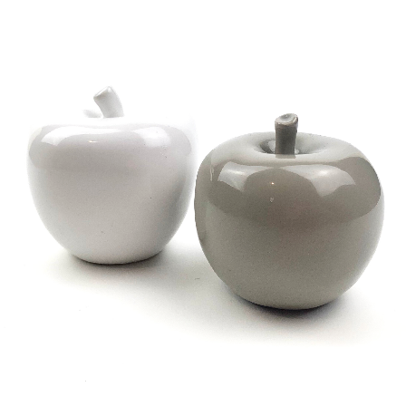 Pair of ceramic apple ornaments in white and grey