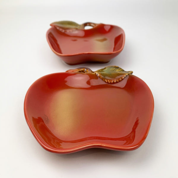 Pair of ceramic apple shape plates in red