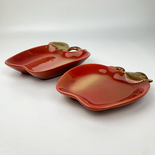 Pair of ceramic apple shape plates depth view