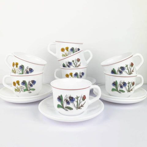 Arcopal 'Fleur D'ete' Coffee Cup and Saucer - Set of 8