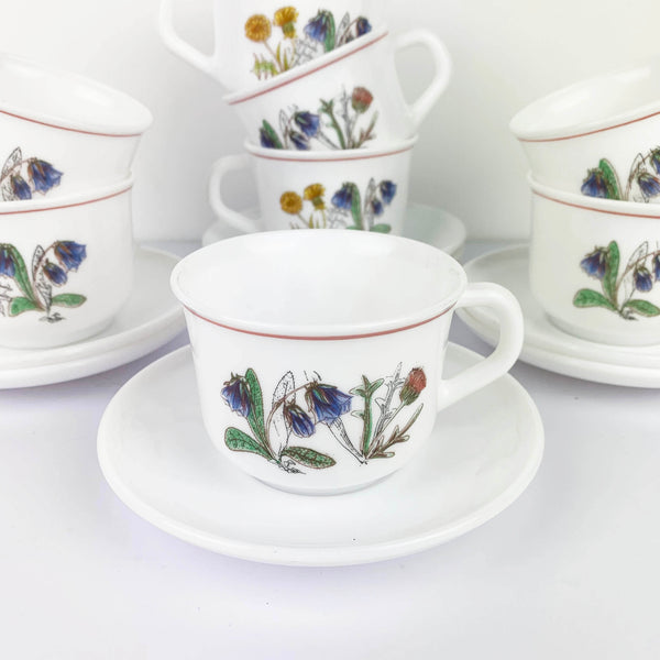 Arcopal 'Fleur D'ete' Coffee Cup and Saucer - Set of 8