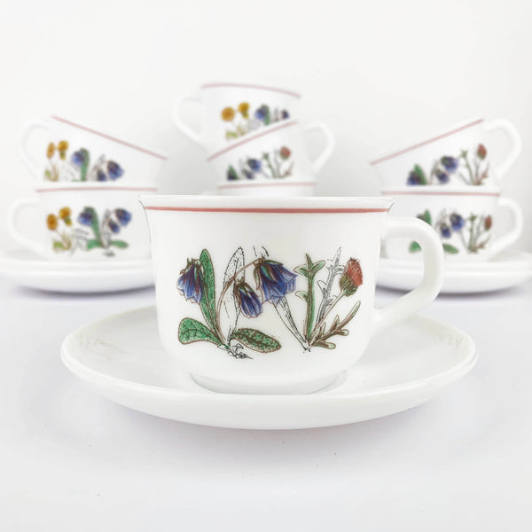 Arcopal 'Fleur D'ete' Coffee Cup and Saucer - Set of 8