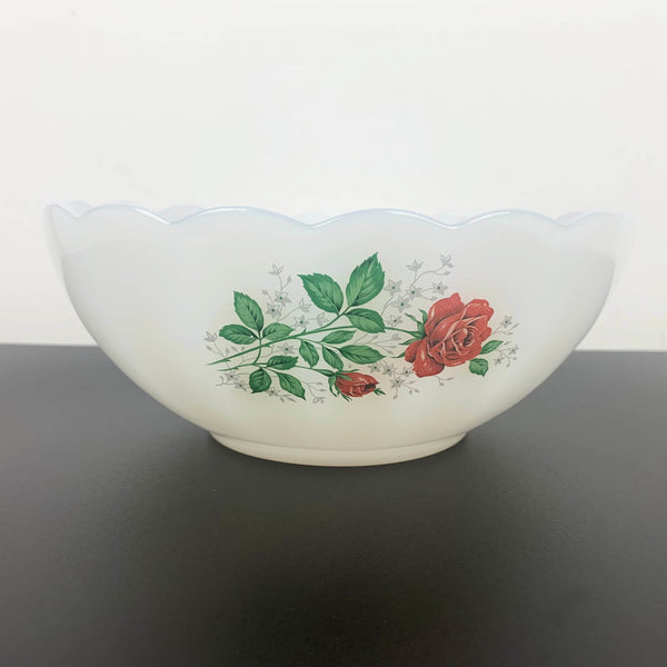 Arcopal Red Rose opaline glass servingware set