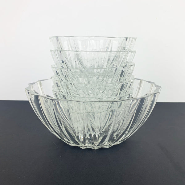 French glass bowl set with small bowls stacked inside large bowl