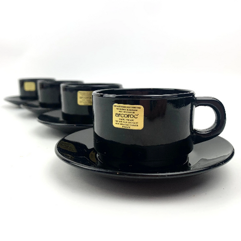 Arcoroc France black espresso cup and saucer set