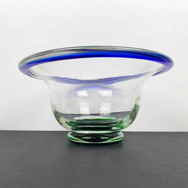 Large art glass centrepiece bowl in blue and green