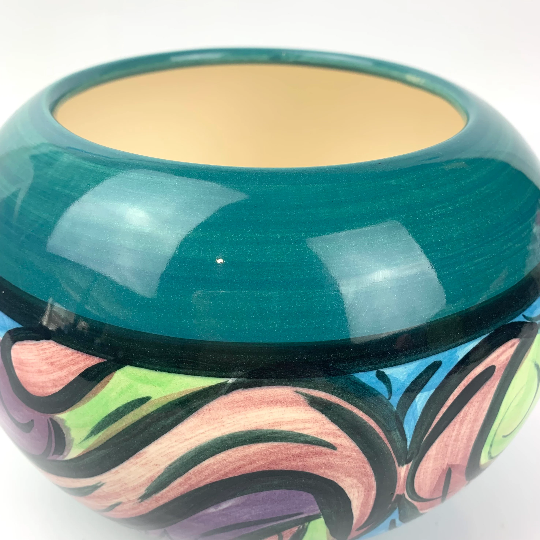 Teal pottery bowl or indoor planter