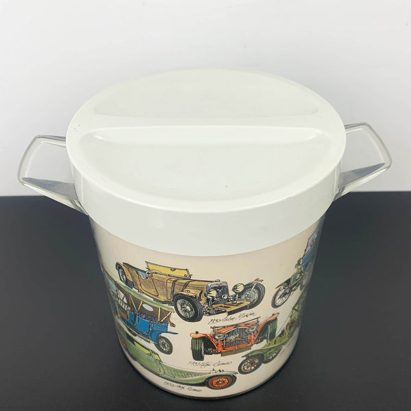 1970's Automobiles Plastic Ice Bucket with Tongs