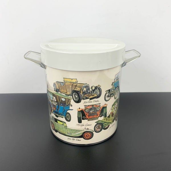 1970's Automobiles Plastic Ice Bucket with Tongs