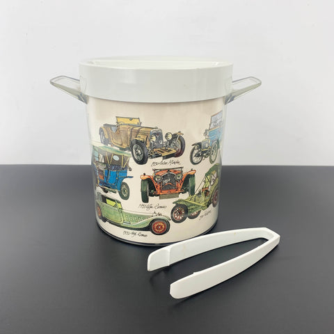 1970's Automobiles Plastic Ice Bucket with Tongs