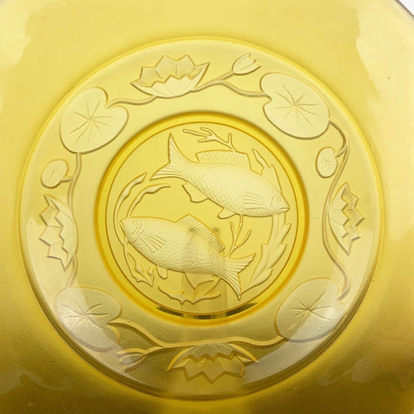 Bagley frosted amber glass fish decorative plate