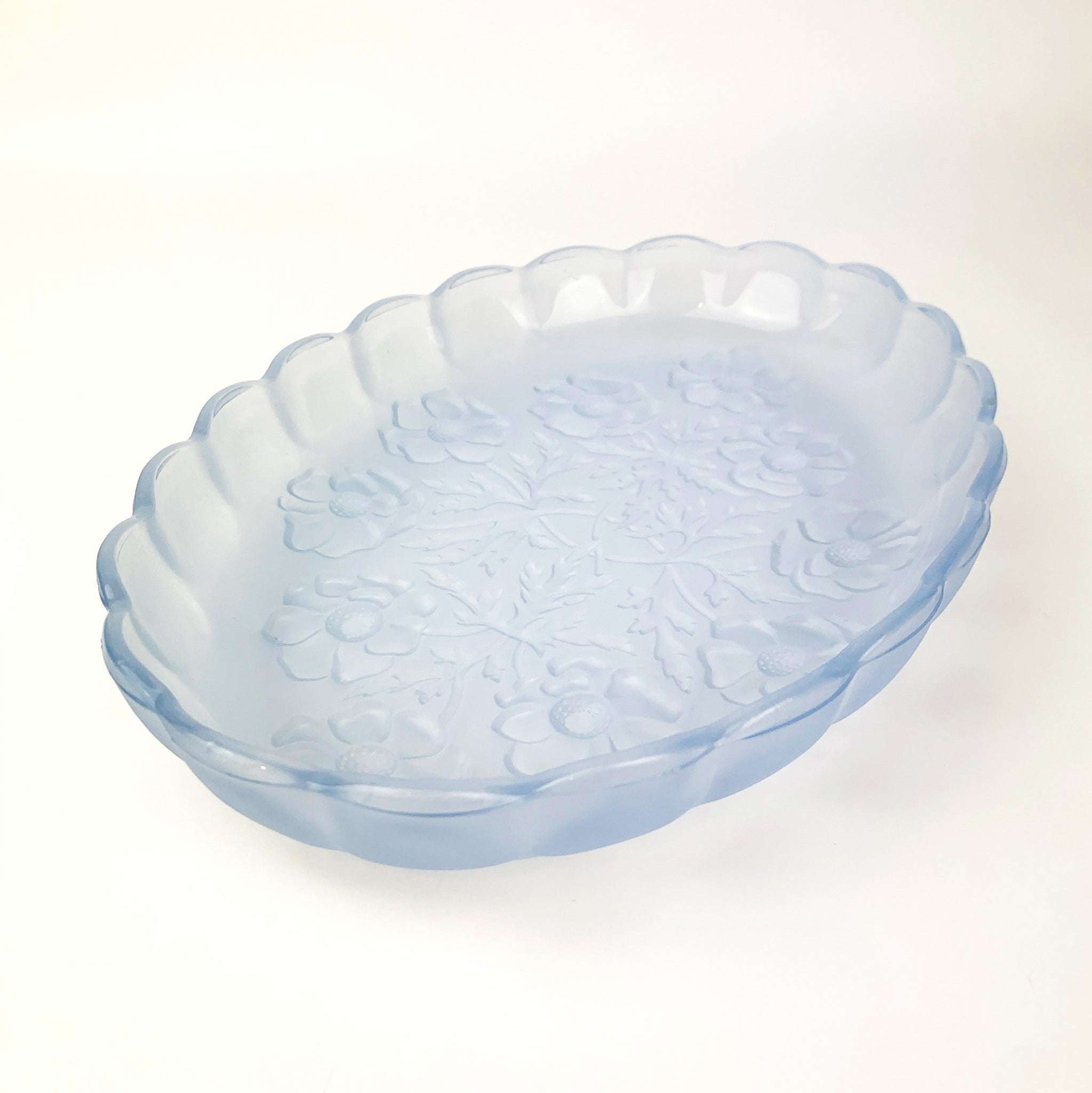 Bagley Glass blue floral glass platter