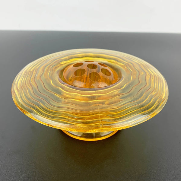 Bagley Glass art deco amber 'Elf' posy vase with flower frog