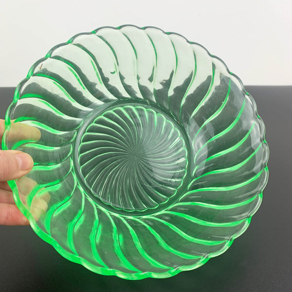 Bagley uranium glass 'Carnival Swirl' serving bowl