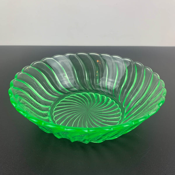 Bagley uranium glass 'Carnival Swirl' serving bowl