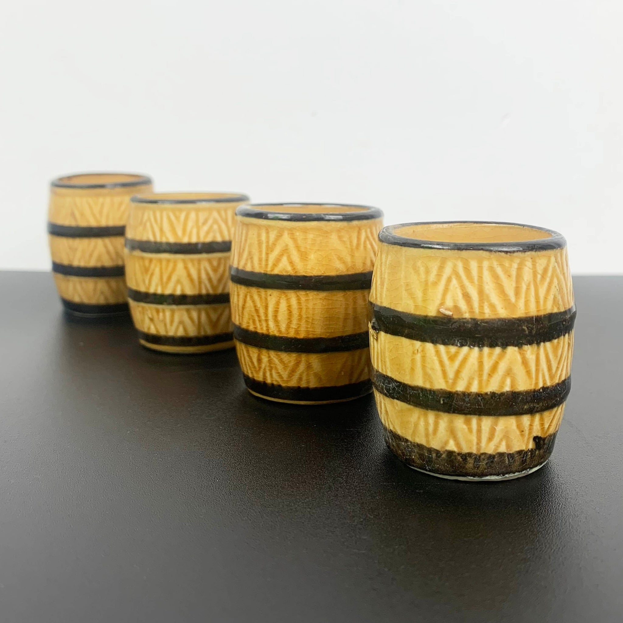 Vintage ceramic barrel shot glasses