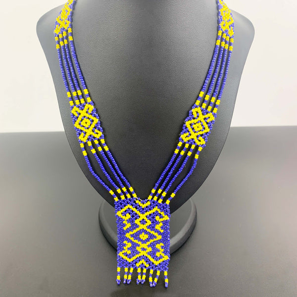 Traditional Ukraine Gerdan necklace in blue and yellow