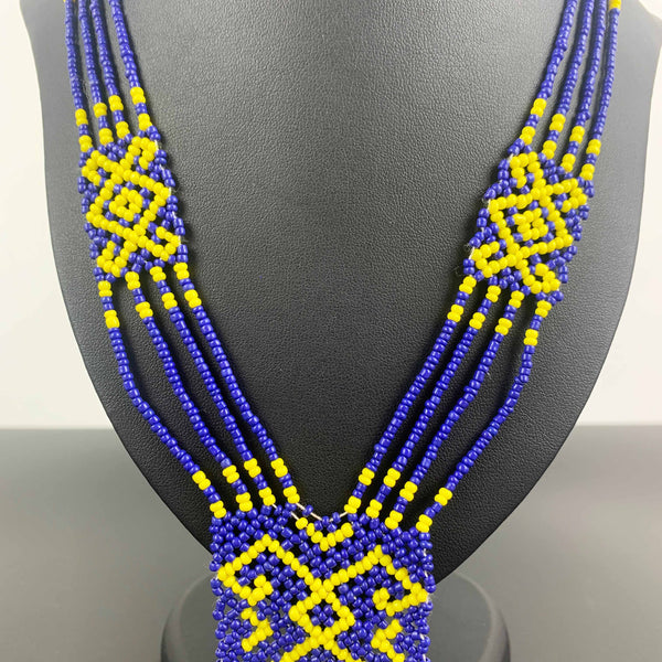 Traditional Ukraine Gerdan necklace in blue and yellow