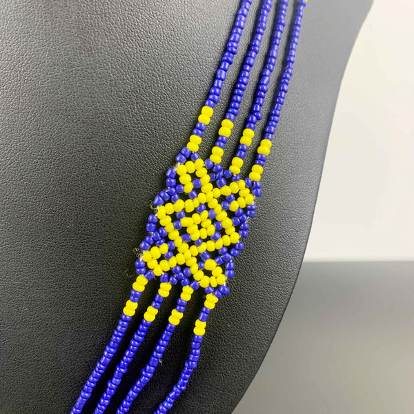 Traditional Ukraine Gerdan necklace in blue and yellow