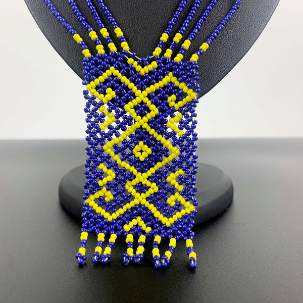 Traditional Ukraine Gerdan necklace in blue and yellow