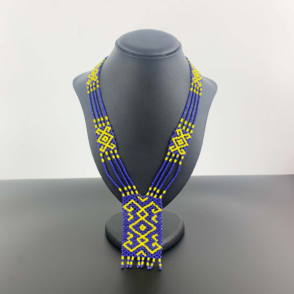 Traditional Ukraine Gerdan necklace in blue and yellow