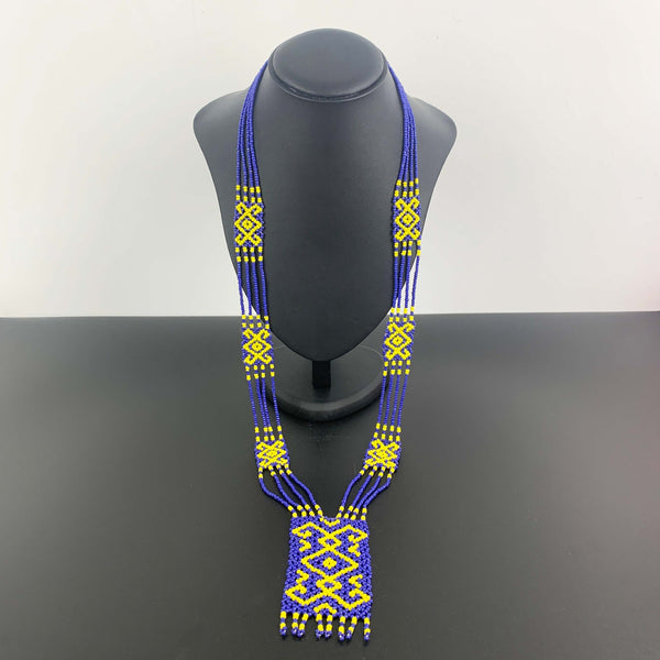 Traditional Ukraine Gerdan necklace in blue and yellow