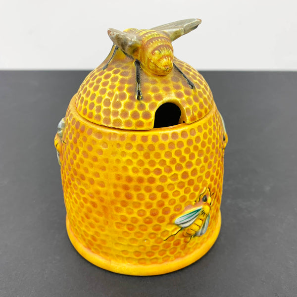 Ceramic beehive honey pot with spoon slot