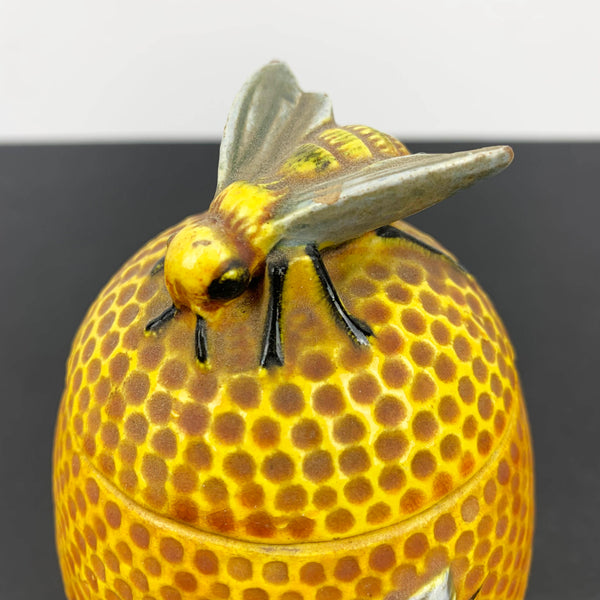 Ceramic beehive honey pot with bee on lid